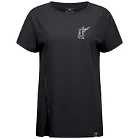 Women's Levelwear Black Florida Marlins Cooperstown Collection Influx Core Logo T-Shirt
