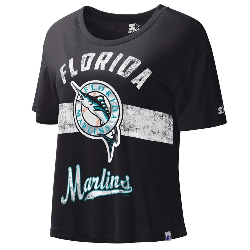 Starter Noir Florida Marlins Cooperstown Collection Record Setter Crop Top pour femme