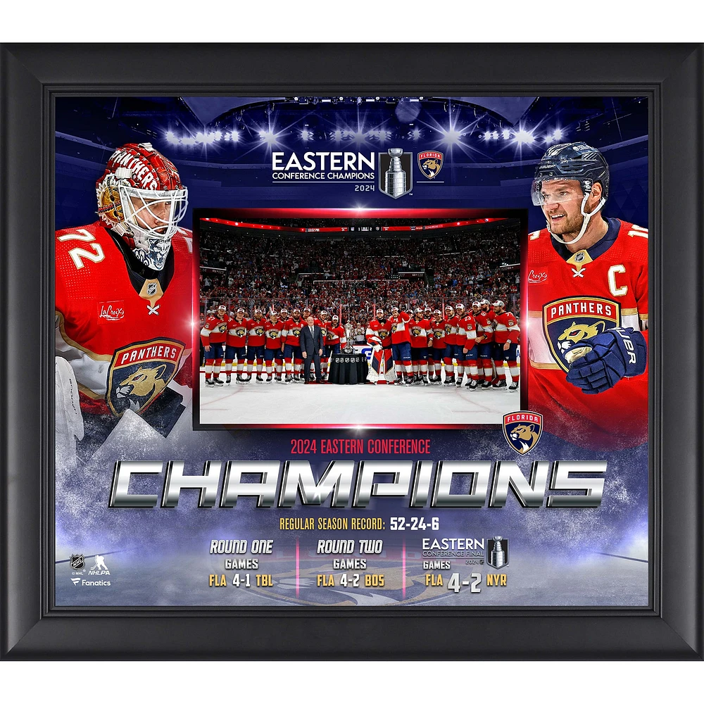 Collage encadré des champions de la Conférence Est des Panthers de la Floride 2024, 15 po x 17 po