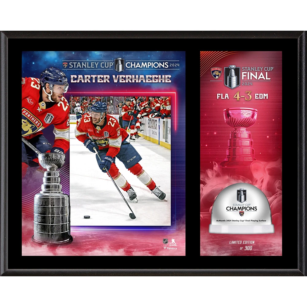Carter Verhaeghe Florida Panthers 12'' x 15'' Sublimated Plaque with Game-Used Ice from the 2024 Stanley Cup Final - Limited Edition of 300