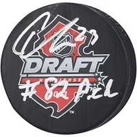 Rondelle de hockey autographiée par Carter Verhaeghe des Panthers de la Floride lors du repêchage de la LNH 2013 avec l'inscription « #82 Pick »