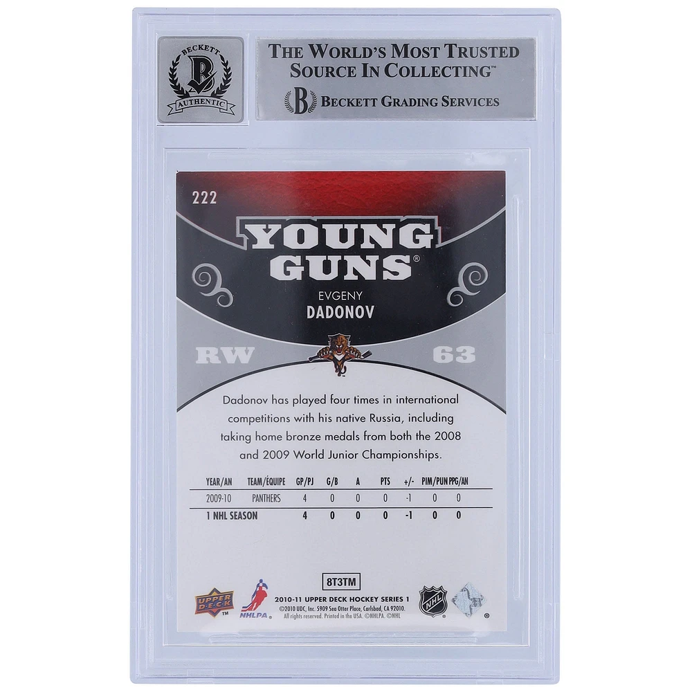 Evgenii Dadonov Florida Panthers Autographed 2010-11 Upper Deck Young Guns #222 Beckett Fanatics Witnessed Authenticated 10 Rookie Card