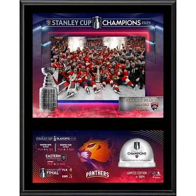 Plaque sublimée des Panthers de la Floride 2024 Champions de la Coupe Stanley 12'' x 15'' avec glace utilisée par le jeu - Édition limitée de 2024