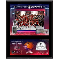 Plaque sublimée des Panthers de la Floride 2024 Champions de la Coupe Stanley 12'' x 15'' avec glace utilisée par le jeu - Édition limitée de 2024