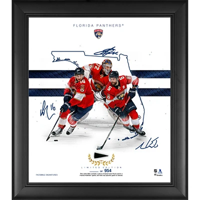 Florida Panthers Collage de fondations de franchise encadré 15" x 17" avec une rondelle d'occasion de jeu - Édition limitée à 954