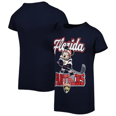 Florida Panthers Girls Youth Mickey Mouse Go Team T-Shirt - Navy