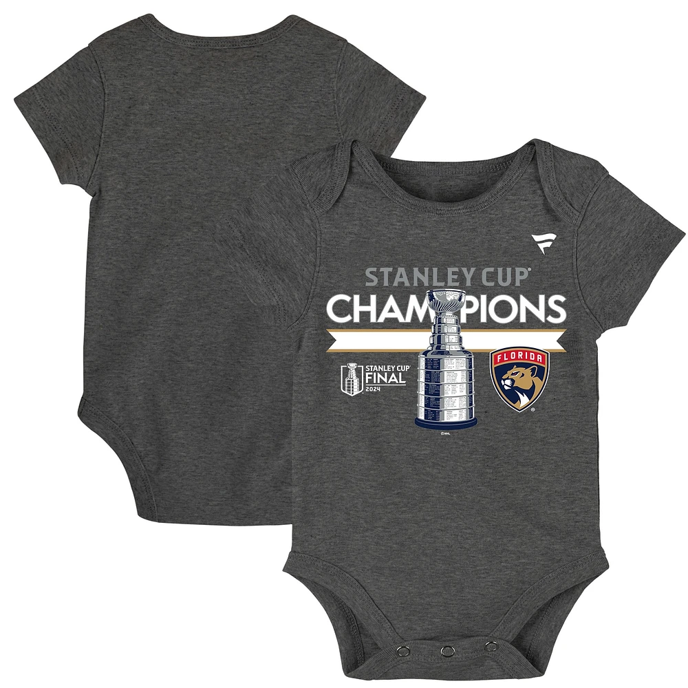 Infant Fanatics  Heather Charcoal Florida Panthers 2024 Stanley Cup Champions Locker Room Bodysuit