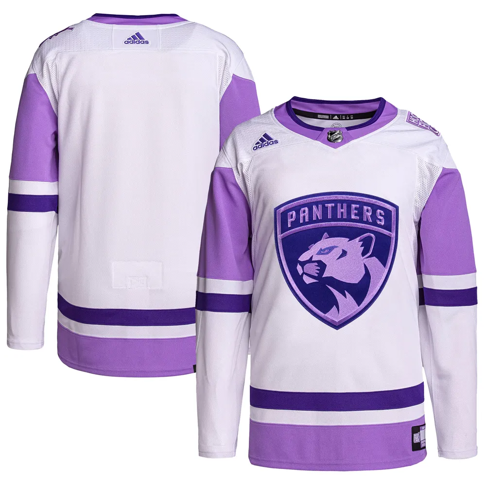 Men's Florida Panthers adidas White/Purple Hockey Fights Cancer Primegreen  Authentic Blank Practice Jersey