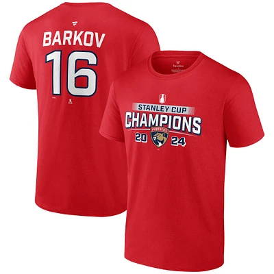 T-shirt rouge avec nom et numéro de puissance des champions la Coupe Stanley 2024 Panthers Floride Aleksander Barkov Fanatics pour hommes