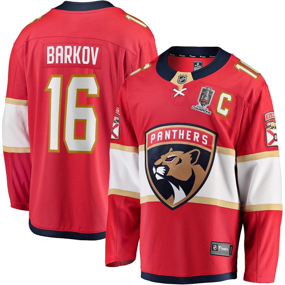 Fanatics pour hommes Aleksander Barkov Rouge Florida Panthers Domicile 2024 Champions de la Coupe Stanley Maillot joueur échappé