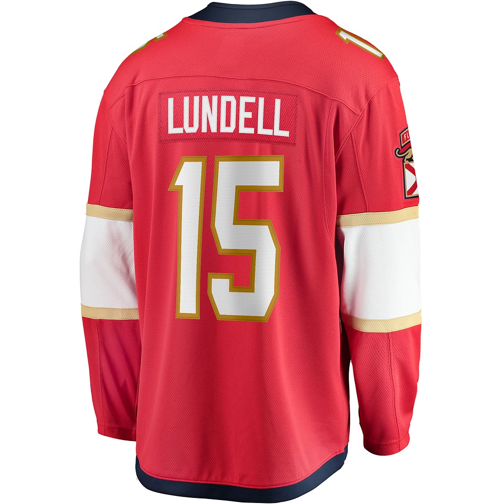 Maillot de joueur échappé à domicile des Fanatics Anton Lundell Panthers la Floride, rouge