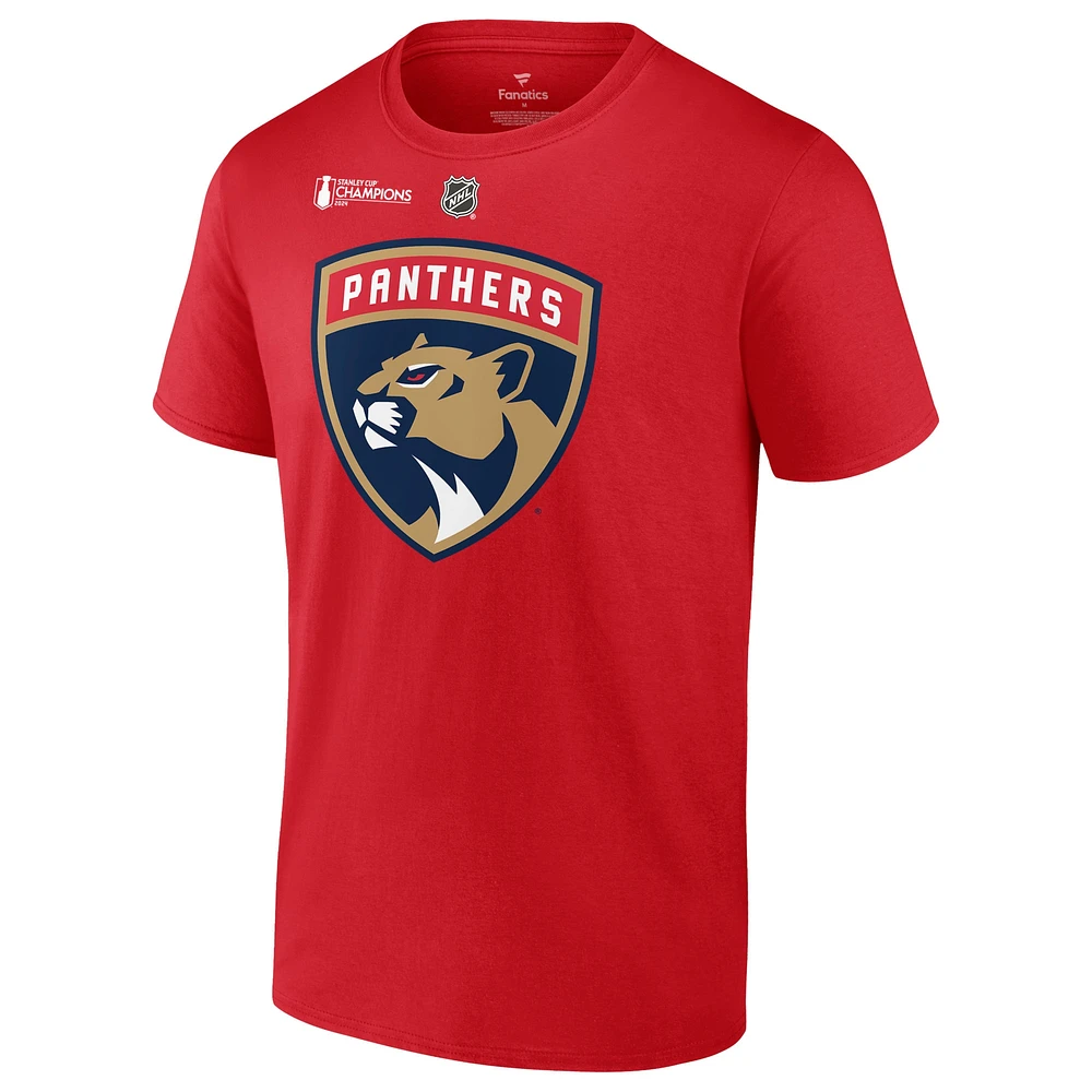 Fanatics pour hommes Carter Verhaeghe Red Florida Panthers 2024 Champions de la Coupe Stanley T-shirt authentique avec nom et numéro pile