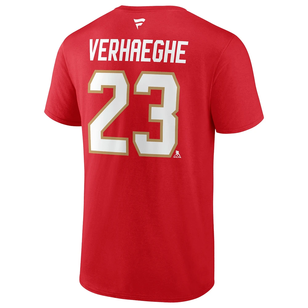 Men's Fanatics Carter Verhaeghe Red Florida Panthers 2024 Stanley Cup Champions Authentic Stack Name & Number T-Shirt