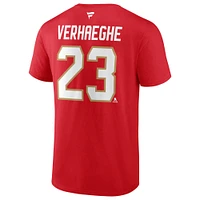 Men's Fanatics Carter Verhaeghe Red Florida Panthers 2024 Stanley Cup Champions Authentic Stack Name & Number T-Shirt