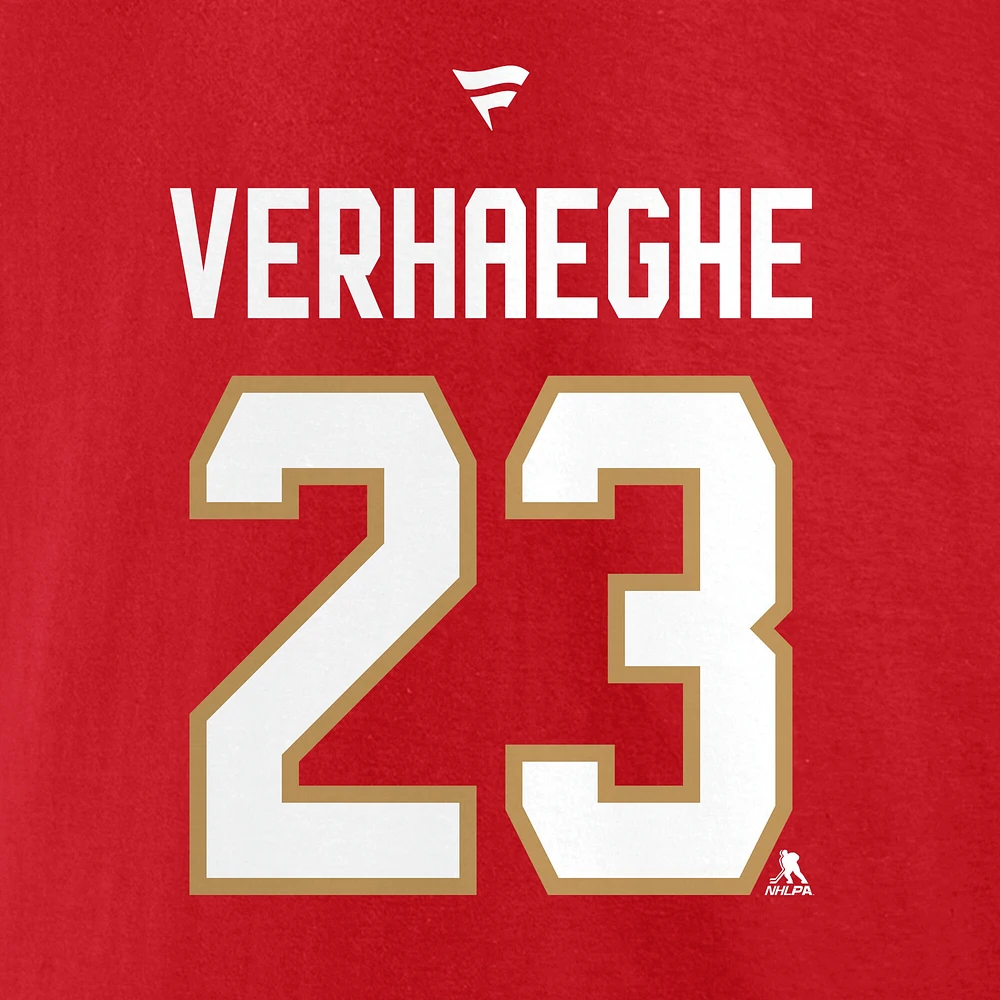 Men's Fanatics Carter Verhaeghe Red Florida Panthers 2024 Stanley Cup Champions Authentic Stack Name & Number T-Shirt