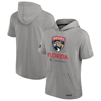 Men's Fanatics  Gray Florida Panthers 2024 Stanley Cup Final Authentic Pro Fleece Short Sleeve Pullover Hoodie