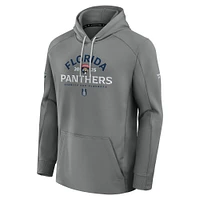 Men's Fanatics Gray Florida Panthers 2025 Stanley Cup Playoffs Authentic Pro Rink Fly Fleece Pullover Hoodie