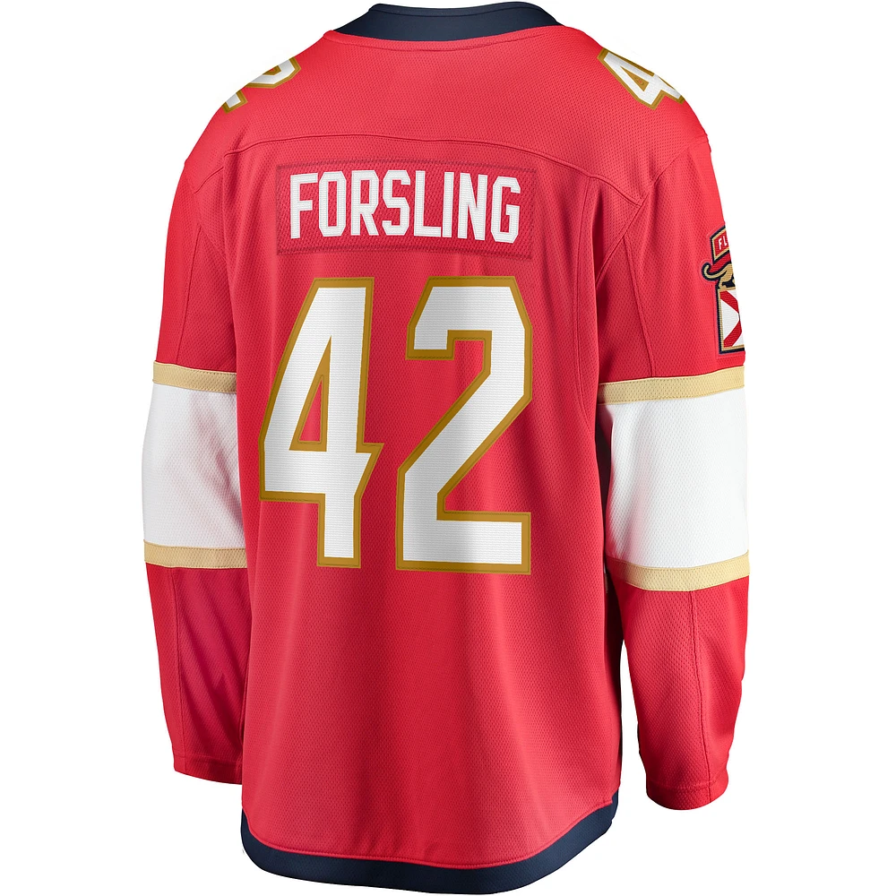 Fanatics pour hommes Gustav Forsling Rouge Florida Panthers Maillot de joueur échappé à domicile