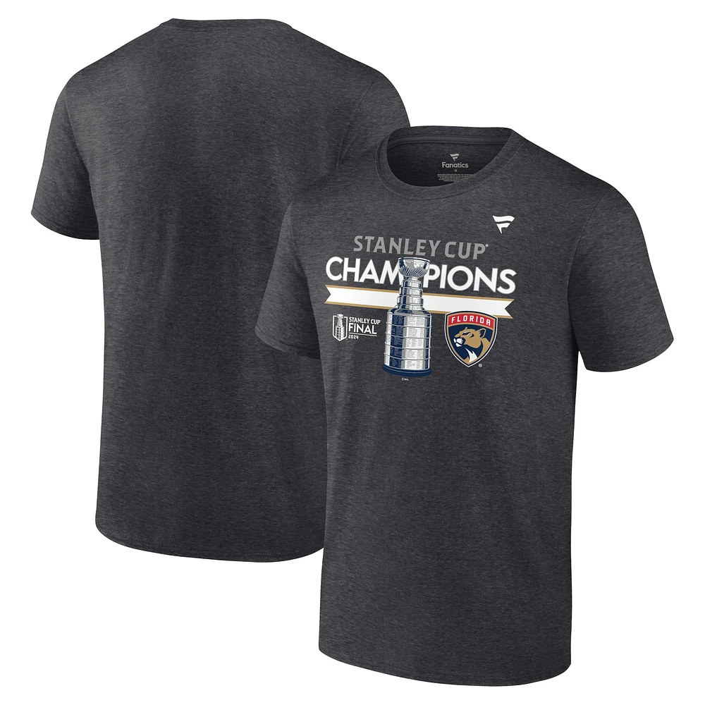 T-shirt des vestiaires champions de la Coupe Stanley 2024 Panthers Floride Heather Charcoal Fanatics pour hommes