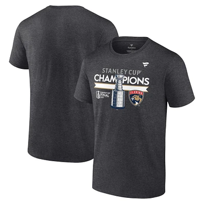 T-shirt des vestiaires champions de la Coupe Stanley 2024 Panthers Floride Heather Charcoal Fanatics pour hommes