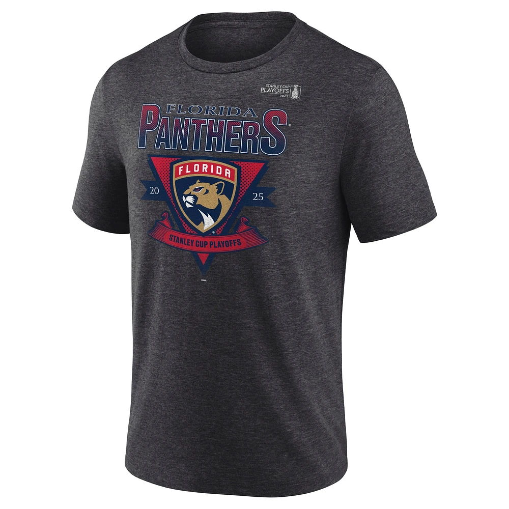 Men's Fanatics Heather Charcoal Florida Panthers 2025 Stanley Cup Playoffs Crossbar Tri-Blend T-Shirt