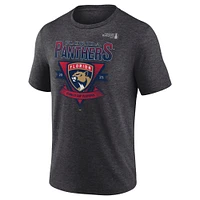 Men's Fanatics Heather Charcoal Florida Panthers 2025 Stanley Cup Playoffs Crossbar Tri-Blend T-Shirt
