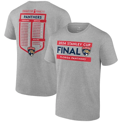 T-shirt Fanatics Heather Grey Florida Panthers Finale de la Coupe Stanley 2024 pour hommes - Big & Tall Roster