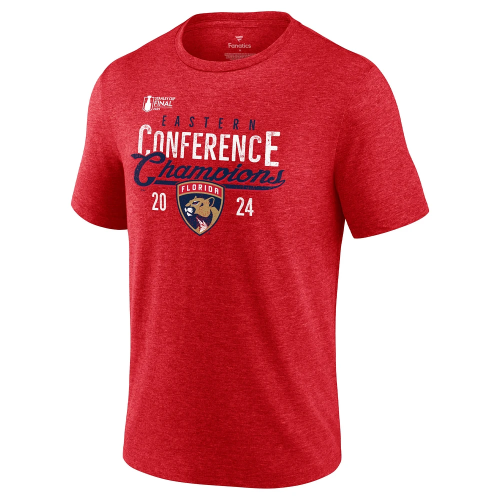 Men's Fanatics  Heather Red Florida Panthers 2024 Eastern Conference Champions Timeless Tri-Blend T-Shirt