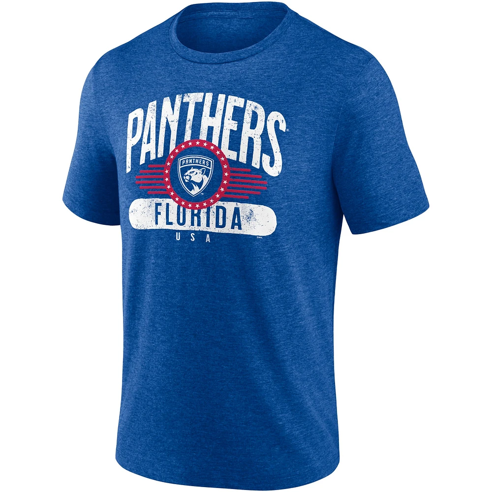 T-shirt à trois mélanges Fanatics Heathered Royal Florida Panthers Americana Stars & Stripes pour hommes