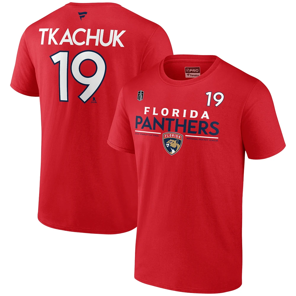 Fanatics pour hommes Matthew Tkachuk Red Florida Panthers Finale de la Coupe Stanley 2024 T-shirt authentique avec nom et numéro professionnel