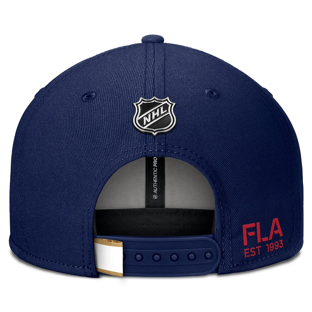 Casquette Snapback Pro Prime Authentic pour hommes de la marque Fanatics Navy Florida Panthers