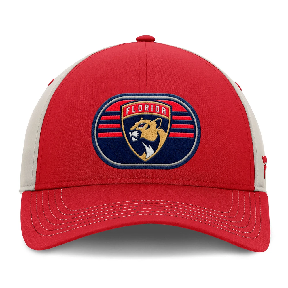 Men's  Fanatics  Red/Gray Florida Panthers 2025 Stanley Cup Playoffs Locker Room Trucker Adjustable Hat