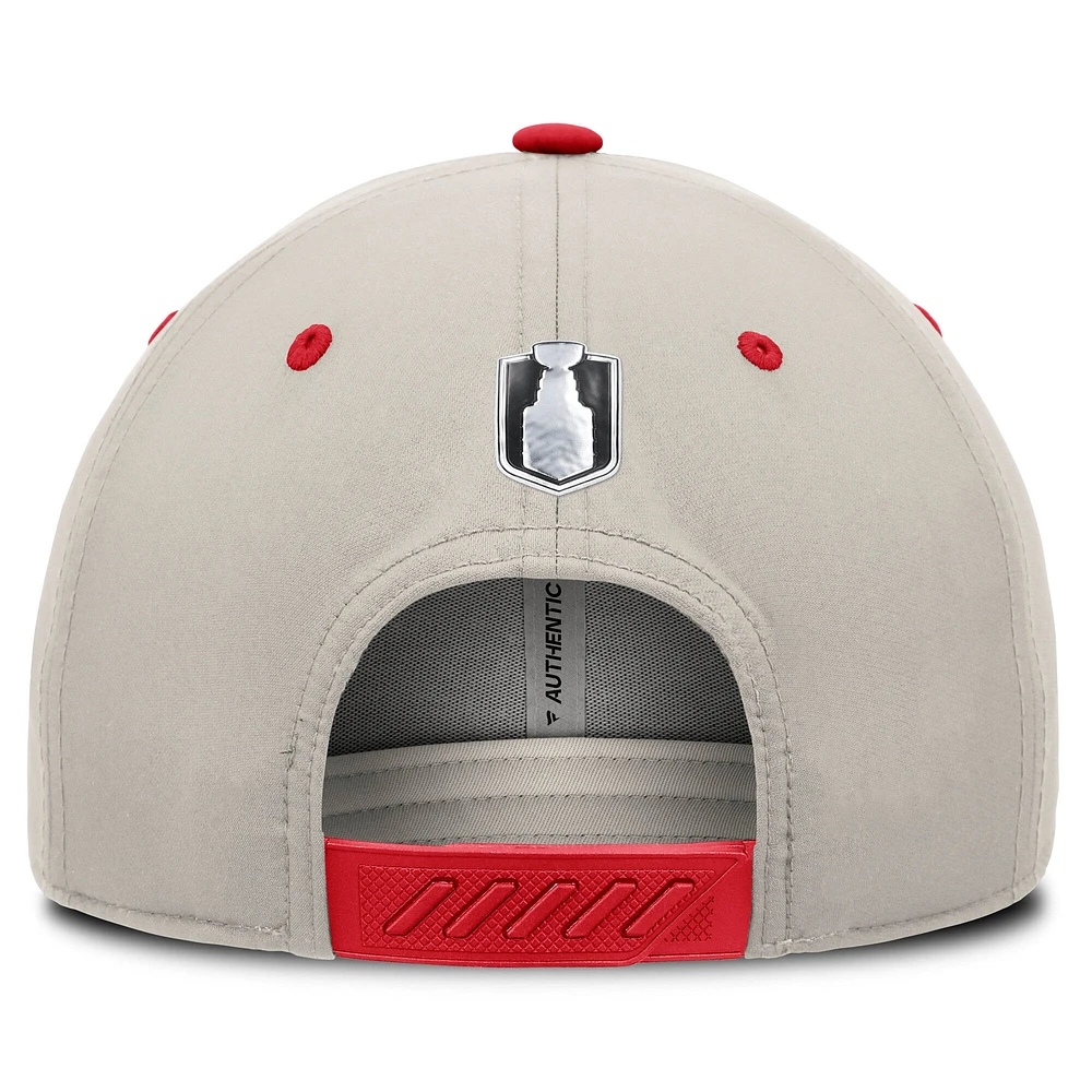 Men's  Fanatics  Red/Gray Florida Panthers 2025 Stanley Cup Playoffs Locker Room Trucker Adjustable Hat