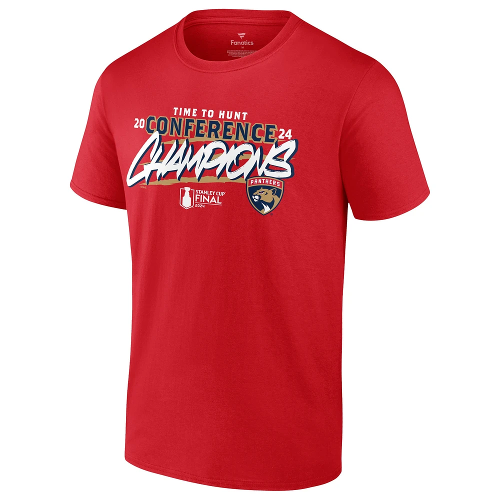 T-shirt rouge Fanatics pour hommes des Panthers de la Floride, champions Conférence l'Est 2024, ville natale