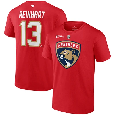 Men's Fanatics Sam Reinhart Red Florida Panthers 2024 Stanley Cup Champions Authentic Stack Name & Number T-Shirt