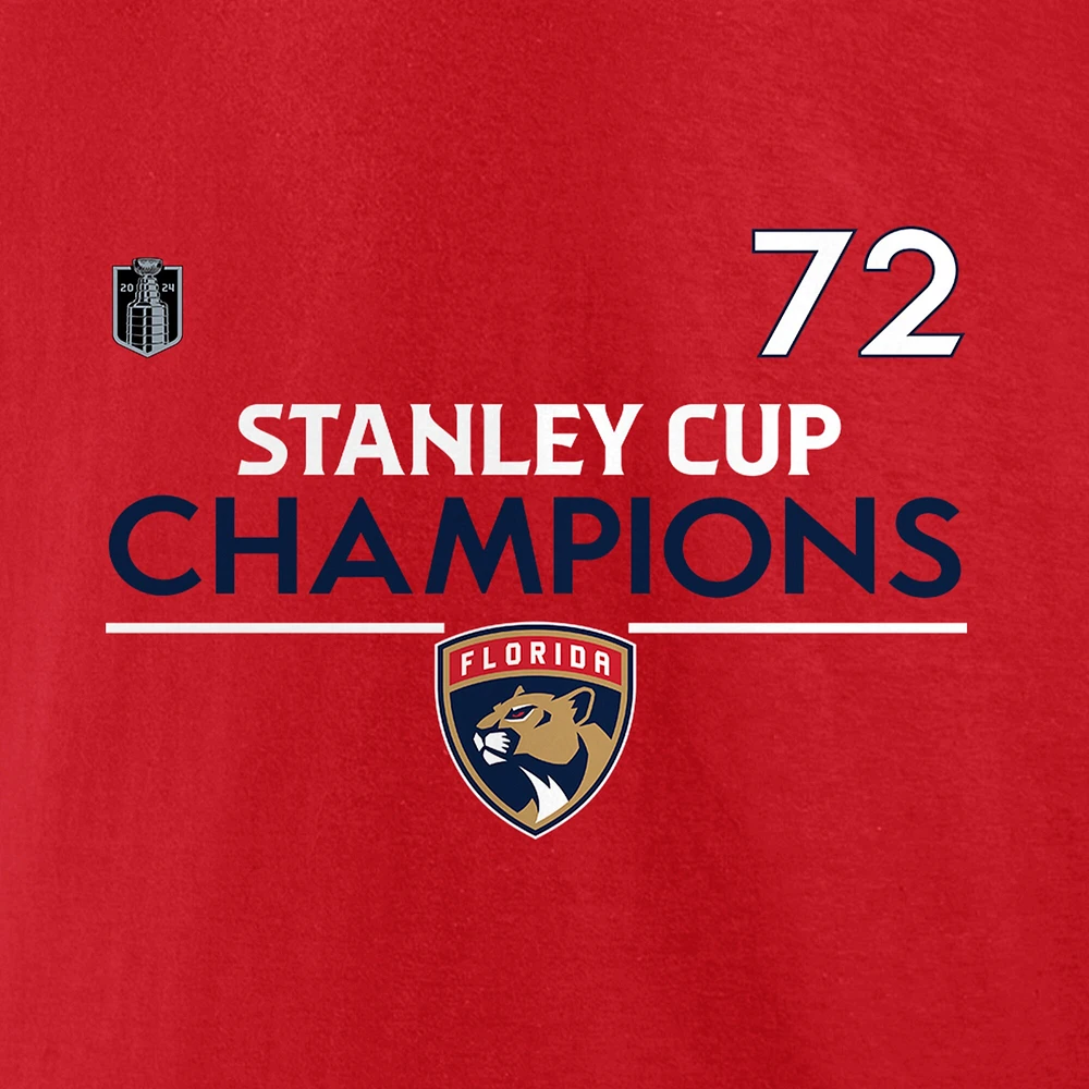 Fanatics pour hommes Sergei Bobrovsky Red Florida Panthers 2024 Champions de la Coupe Stanley Authentique Pro Nom et numéro T-shirt