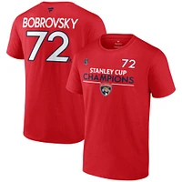 Fanatics pour hommes Sergei Bobrovsky Red Florida Panthers 2024 Champions de la Coupe Stanley Authentique Pro Nom et numéro T-shirt