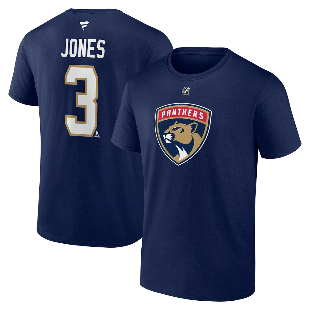 T-shirt Fanatics Seth Jones bleu marine pour homme, authentique, avec nom et numéro Stack des Panthers de la Floride