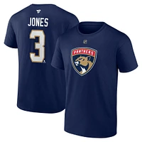 T-shirt Fanatics Seth Jones bleu marine pour homme, authentique, avec nom et numéro Stack des Panthers de la Floride
