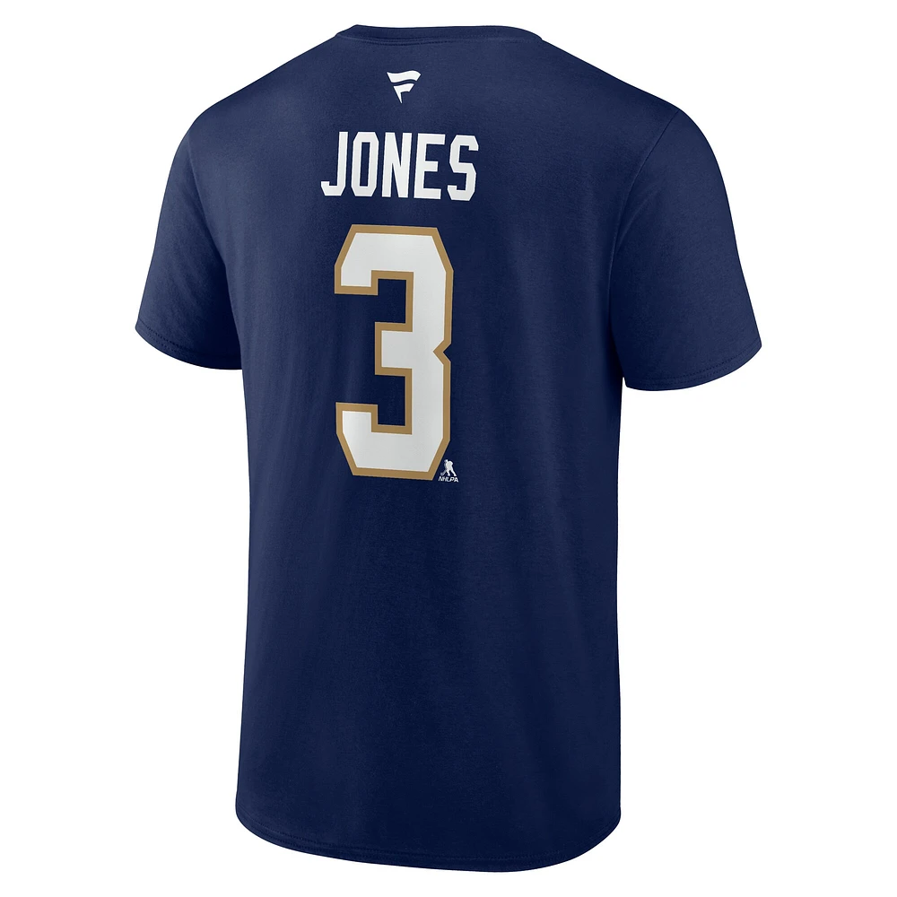 T-shirt Fanatics Seth Jones bleu marine pour homme, authentique, avec nom et numéro Stack des Panthers de la Floride