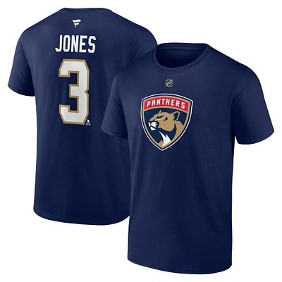 T-shirt Fanatics Seth Jones bleu marine pour homme, authentique, avec nom et numéro Stack des Panthers de la Floride