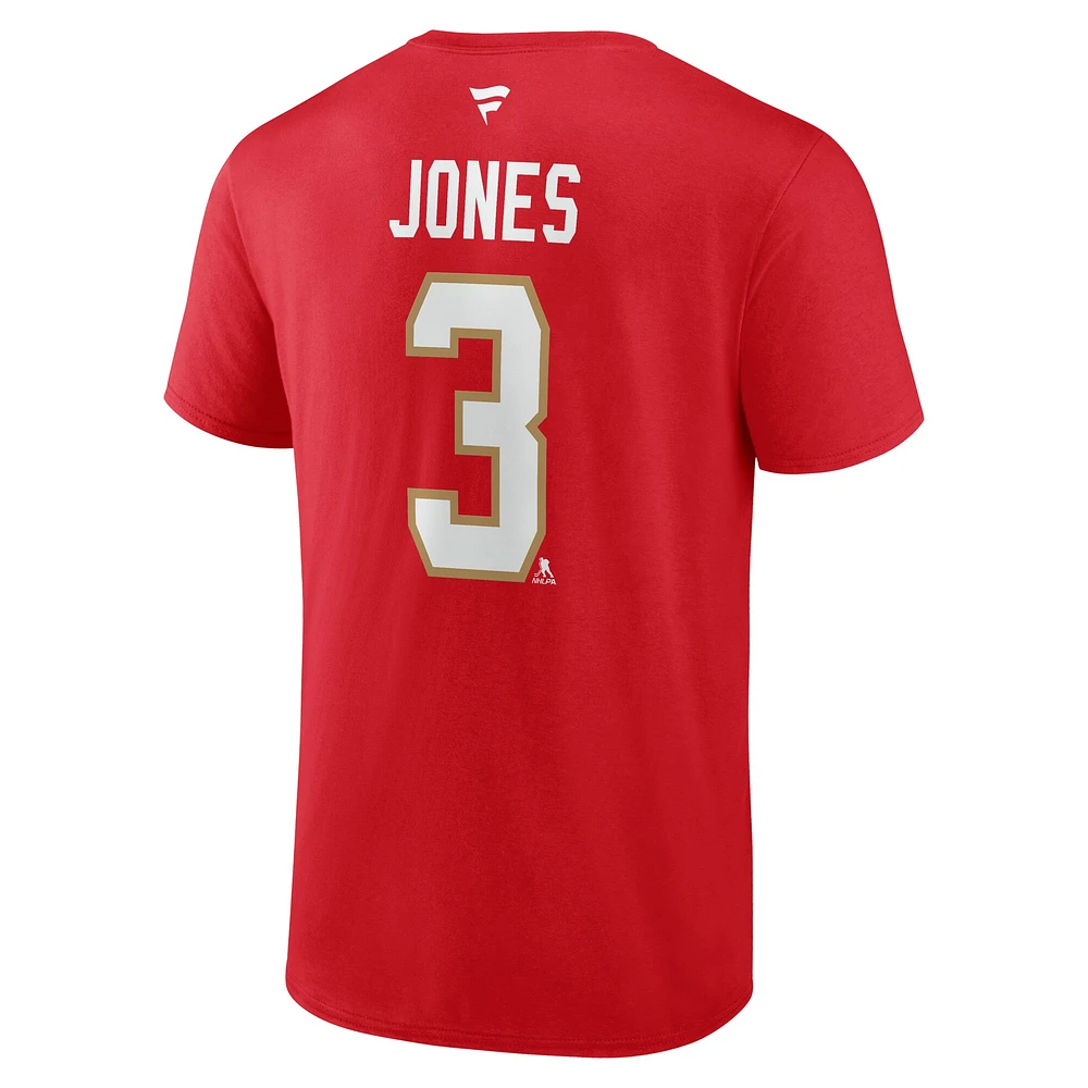 Men's Fanatics Seth Jones Red Florida Panthers Authentic Stack Name & Number T-Shirt