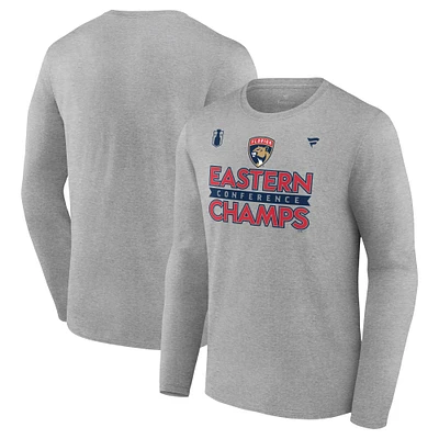 T-shirt à manches longues pour hommes Fanatics Steel Florida Panthers 2024 Champions de la Conférence Est Vestiaire