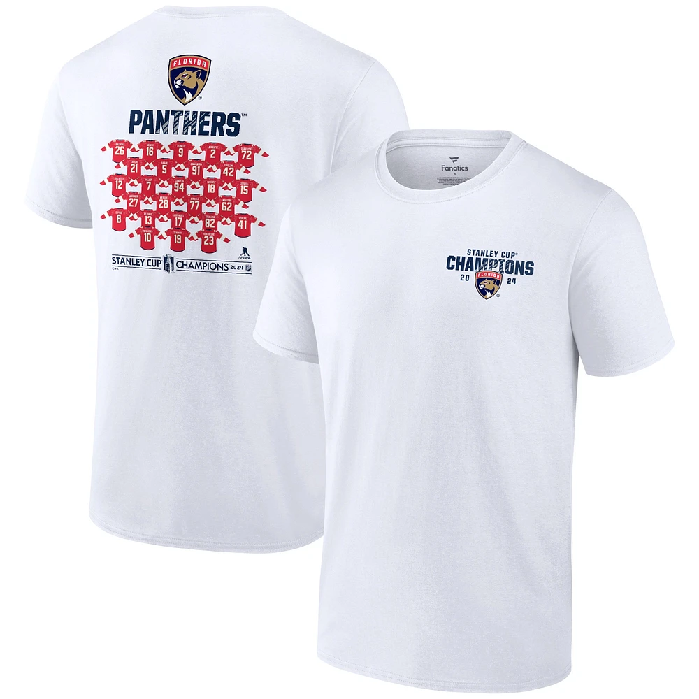 T-shirt blanc Fanatics pour hommes des Panthers de la Floride 2024 Champions Coupe Stanley Big & Tall Jersey Roster