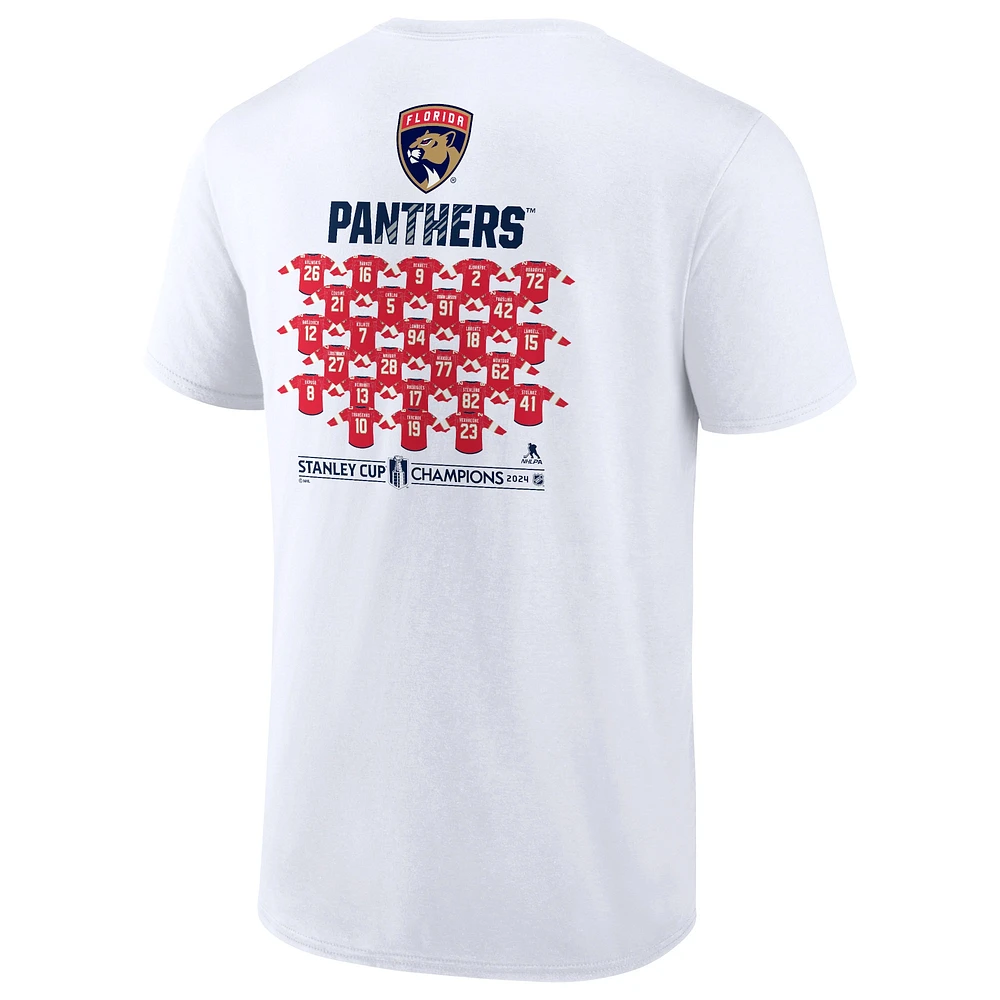 Men's Fanatics White Florida Panthers 2024 Stanley Cup Champions Jersey Roster T-Shirt