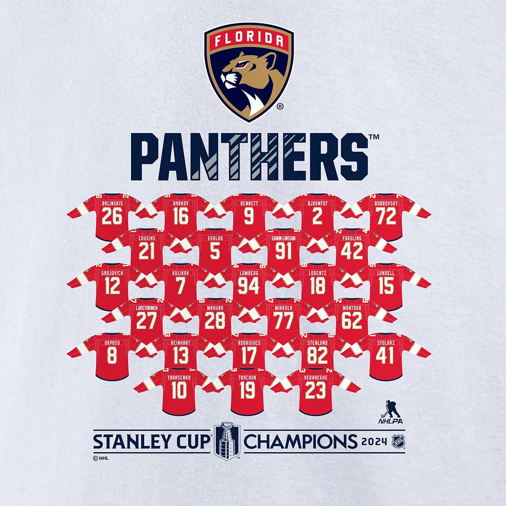 Men's Fanatics White Florida Panthers 2024 Stanley Cup Champions Jersey Roster T-Shirt