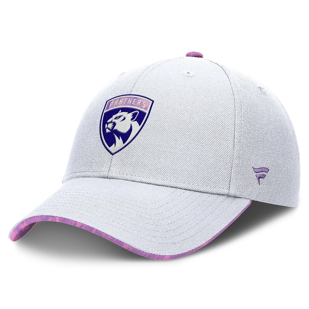 Casquette ajustable authentique Pro Hockey Fights Cancer des Panthers de la Floride pour hommes Fanatics White