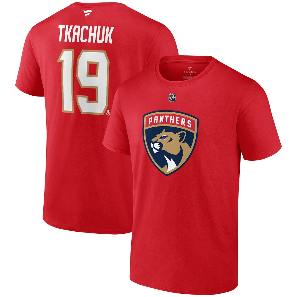 T-shirt rouge authentique pour homme Matthew Tkachuk Florida Panthers avec nom et numéro Stack