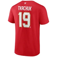 T-shirt rouge authentique pour homme Matthew Tkachuk Florida Panthers avec nom et numéro Stack