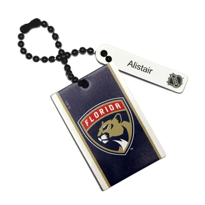 Étiquette de sac rectangulaire en cuir personnalisée des Panthers de la Floride bleu marine